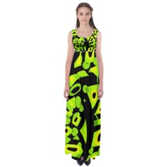 Green Neon Abstraction Empire Waist Maxi Dress