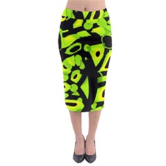 Green Neon Abstraction Midi Pencil Skirt