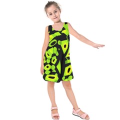 Green Neon Abstraction Kids  Sleeveless Dress