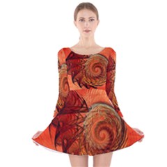 Nautilus Shell Abstract Fractal Long Sleeve Velvet Skater Dress by designworld65