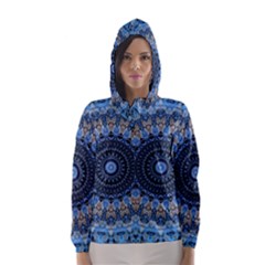 Feel Blue Mandala Hooded Wind Breaker (women) by designworld65