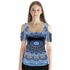 Feel Blue Mandala Butterfly Sleeve Cutout Tee 