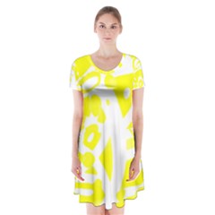 Yellow Sunny Design Short Sleeve V-neck Flare Dress