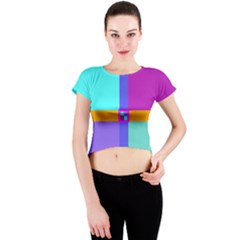 Right Angle Squares Stripes Cross Colored Crew Neck Crop Top by EDDArt