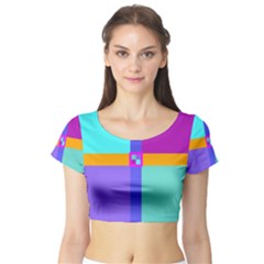 Right Angle Squares Stripes Cross Colored Short Sleeve Crop Top (tight Fit) by EDDArt