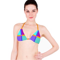 Right Angle Squares Stripes Cross Colored Bikini Top by EDDArt