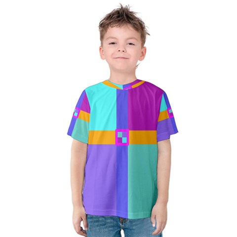 Right Angle Squares Stripes Cross Colored Kids  Cotton Tee by EDDArt