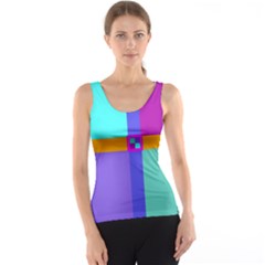 Right Angle Squares Stripes Cross Colored Tank Top by EDDArt