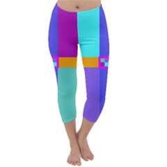 Right Angle Squares Stripes Cross Colored Capri Winter Leggings  by EDDArt