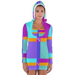 Right Angle Squares Stripes Cross Colored Women s Long Sleeve Hooded T-shirt