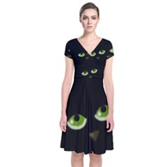 Halloween - Back Cat Short Sleeve Front Wrap Dress