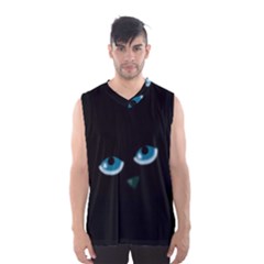 Halloween - Black Cat - Blue Eyes Men s Basketball Tank Top by Valentinaart