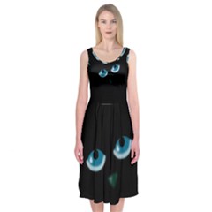 Halloween - Black Cat - Blue Eyes Midi Sleeveless Dress