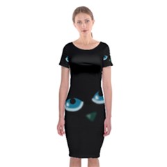 Halloween - Black Cat - Blue Eyes Classic Short Sleeve Midi Dress