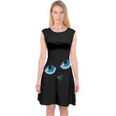 Halloween - Black Cat - Blue Eyes Capsleeve Midi Dress