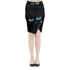 Halloween - Black Cat - Blue Eyes Midi Wrap Pencil Skirt