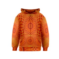 Lotus Fractal Flower Orange Yellow Kids  Zipper Hoodie by EDDArt