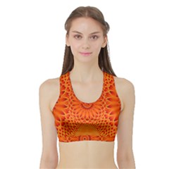 Lotus Fractal Flower Orange Yellow Sports Bra With Border by EDDArt