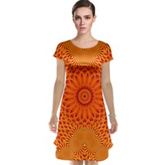 Lotus Fractal Flower Orange Yellow Cap Sleeve Nightdress by EDDArt