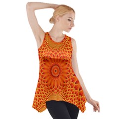 Lotus Fractal Flower Orange Yellow Side Drop Tank Tunic