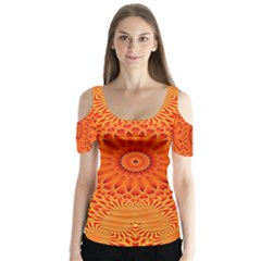 Lotus Fractal Flower Orange Yellow Butterfly Sleeve Cutout Tee 