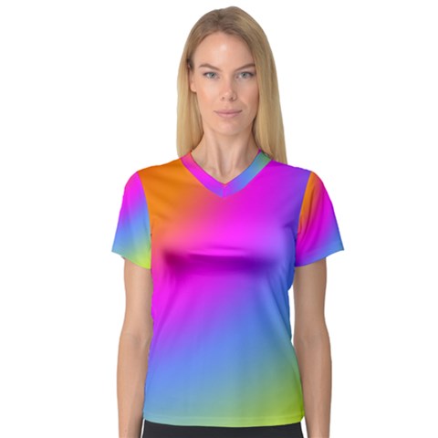 Radial Gradients Red Orange Pink Blue Green Women s V-neck Sport Mesh Tee by EDDArt