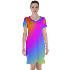 Radial Gradients Red Orange Pink Blue Green Short Sleeve Nightdress by EDDArt