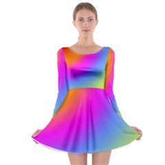 Radial Gradients Red Orange Pink Blue Green Long Sleeve Skater Dress by EDDArt