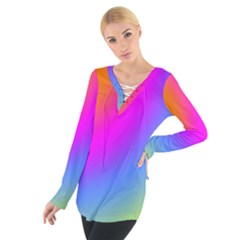 Radial Gradients Red Orange Pink Blue Green Women s Tie Up Tee