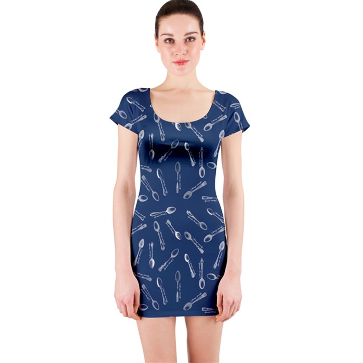 Spoonie Strong Print in Marine Blue Short Sleeve Bodycon Dress