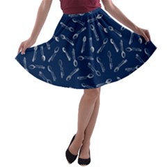 Spoonie Strong Print In Marine Blue A-line Skater Skirt by AwareWithFlair