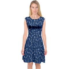 Spoonie Strong Print In Marine Blue Capsleeve Midi Dress by AwareWithFlair