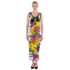 Crazy Multicolored Double Running Splashes Fitted Maxi Dress by EDDArt