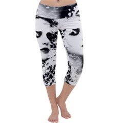 Romantic Dreaming Girl Grunge Black White Capri Yoga Leggings by EDDArt