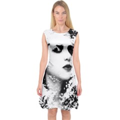 Romantic Dreaming Girl Grunge Black White Capsleeve Midi Dress by EDDArt