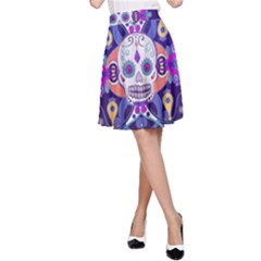 Día De Los Muertos Skull Ornaments Multicolored A-line Skirt by EDDArt