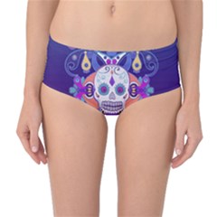 Día De Los Muertos Skull Ornaments Multicolored Mid-waist Bikini Bottoms by EDDArt