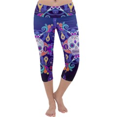 Día De Los Muertos Skull Ornaments Multicolored Capri Yoga Leggings by EDDArt