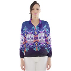 Día De Los Muertos Skull Ornaments Multicolored Wind Breaker (women) by EDDArt