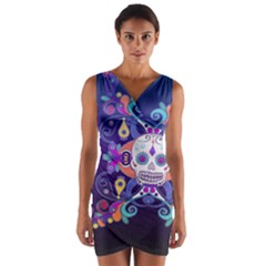 Día De Los Muertos Skull Ornaments Multicolored Wrap Front Bodycon Dress by EDDArt