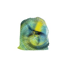 Light Blue Yellow Abstract Fractal Drawstring Pouches (small)  by designworld65