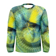 Light Blue Yellow Abstract Fractal Men s Long Sleeve Tee by designworld65