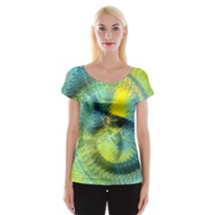 Light Blue Yellow Abstract Fractal Women s Cap Sleeve Top by designworld65