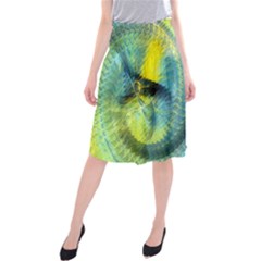 Light Blue Yellow Abstract Fractal Midi Beach Skirt