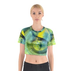 Light Blue Yellow Abstract Fractal Cotton Crop Top