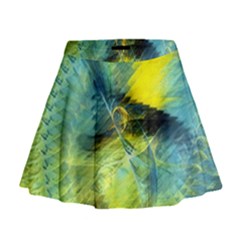 Light Blue Yellow Abstract Fractal Mini Flare Skirt