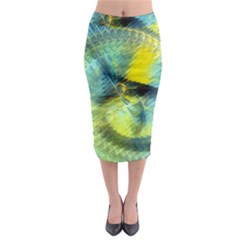 Light Blue Yellow Abstract Fractal Midi Pencil Skirt