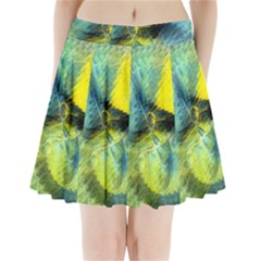 Light Blue Yellow Abstract Fractal Pleated Mini Skirt