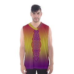 Flower Of Life Vintage Gold Ornaments Red Purple Olive Men s Basketball Tank Top by EDDArt