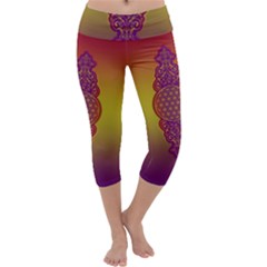 Flower Of Life Vintage Gold Ornaments Red Purple Olive Capri Yoga Leggings by EDDArt